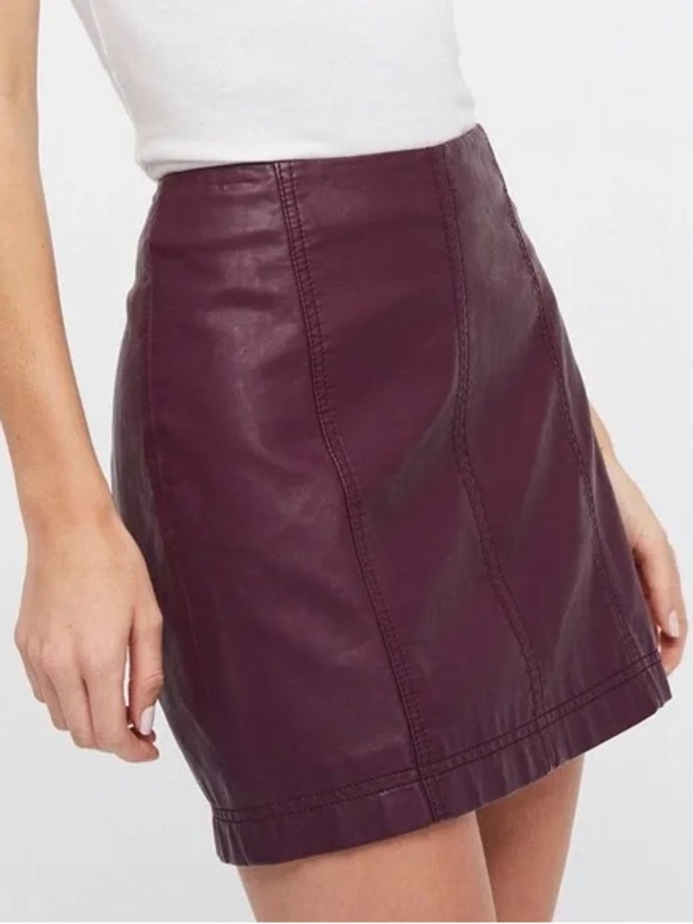 Women's Leather Mini Skirt - Deep Burgundy